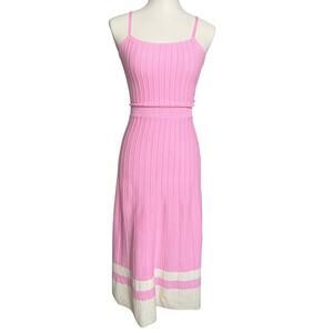 Wenrine Pink Rib Knit Maxi Dress Contrast Hem Sleeveless XL NWT